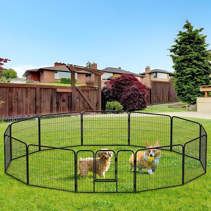 BestPet | Dog Playpen | 24 Inch, 12 Panels | Heavy Duty Metal Pet Exercise Pen | Indoor Outdoor Fence Panels | Rust-Resistant, Removable, Tool-Free Setup | Anti-Skid, Expandable Design-PawvioPets