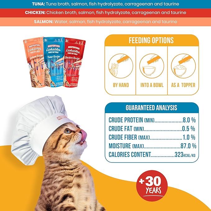 Beefeaters Cat Treats Variety Pack Lickable Puree 48ct – Salmon, Tuna & Chicken, Grain-Free, Taurine-Enriched, Ideal for Training & Interactive Feeding-PawvioPets