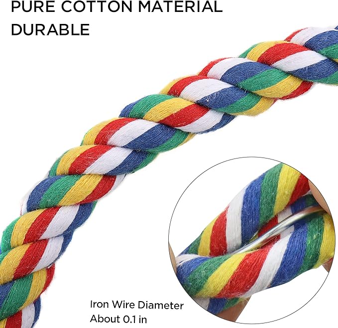 Bird Rope Perches for Parrots, Cockatiels, Parakeets, Budgie Cages Comfy Birds Colorful Rope Toy (31.5inch Metal nut)-PawvioPets