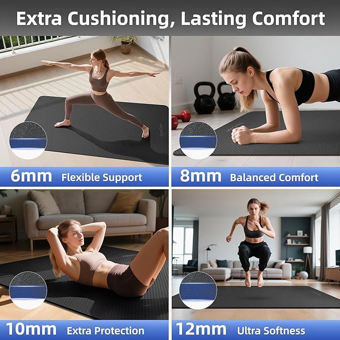 Extra Large Yoga Mat - 72"x35", 72"x48", 78"x57" - Wide TPE Exercise Mat for Home, Stretching, Couples & Family Workouts - 6-12mm Thick, Non-Slip & Waterproof - with Carry Bag and Straps-PawvioPets