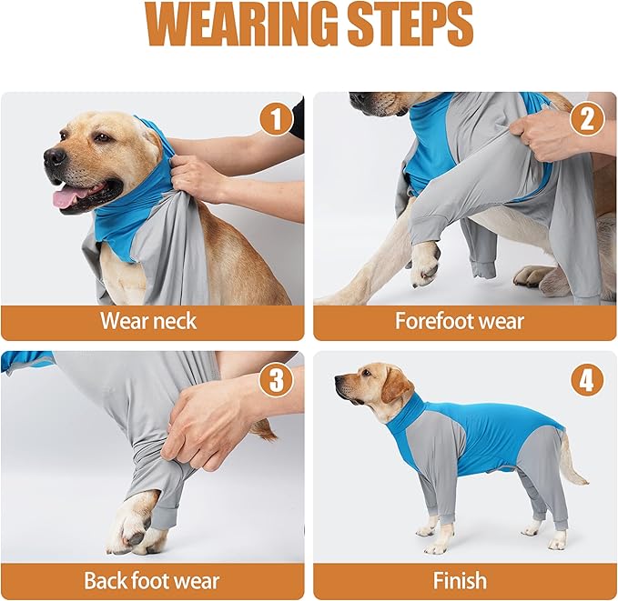 Dog Recovery Suit, Abdominal Wound After Surgery Wear, Prevent Licking Wounds, E-Collar & Cone Alternatives, Long Sleeve Postoperative Shirts Dog Pajamas Prevent Shedding(Small, Blue)-PawvioPets