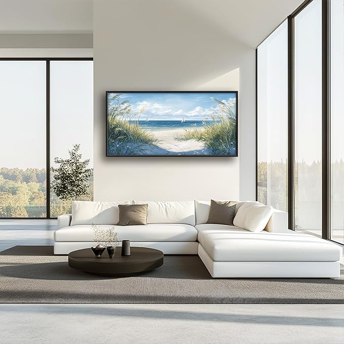 Framed Large Beach Wall Art for Living Room, Oversized Coastal Nautical Wall Decor Sailboat Canvas Seaside Pictures Modern Artwork Home Decoration for Living Room Bedroom Office 60"x30"-PawvioPets