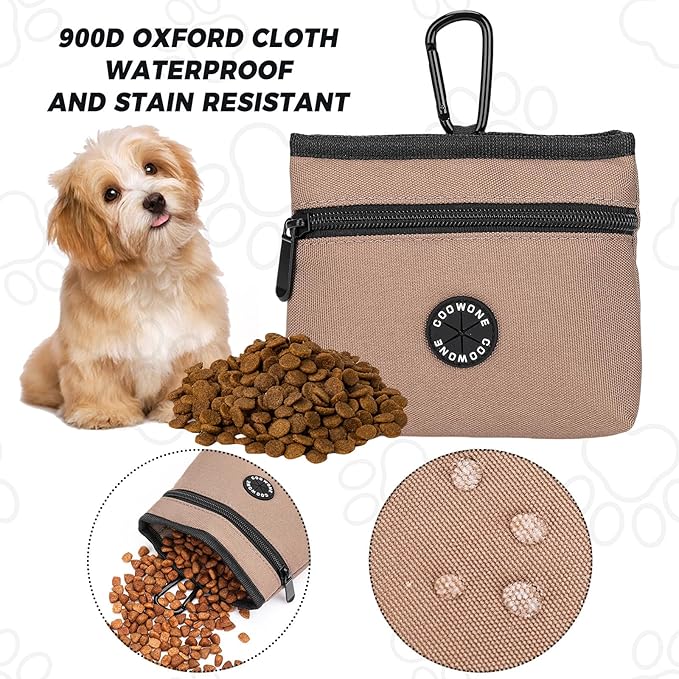 COOWONE Dog Treat Pouch with Pet Training Clicker, Detachable Dog Puppy Training Treat Bag, 900D Oxford Cloth Magnetic Closure Small Dog Walking Bag for Travel or Outdoor Use (Coffee)-PawvioPets
