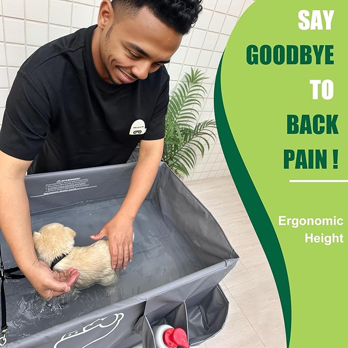 Elevated Dog Bathtub, Portable Dog Washing Station for Home with Towel Bar & Storage, Folding Pet Bath Tub for Small & Medium Dogs-PawvioPets