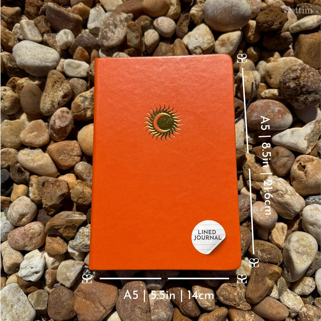 SETTINI Lined Journal, Ideal for Journaling - A5 Vegan Leather Notebook, 192 Archival-Quality Pages, QuillEase Bleed-Free Paper, Inner Pocket & Bookmark - Orange Journal for Women & Men, Orange Sun