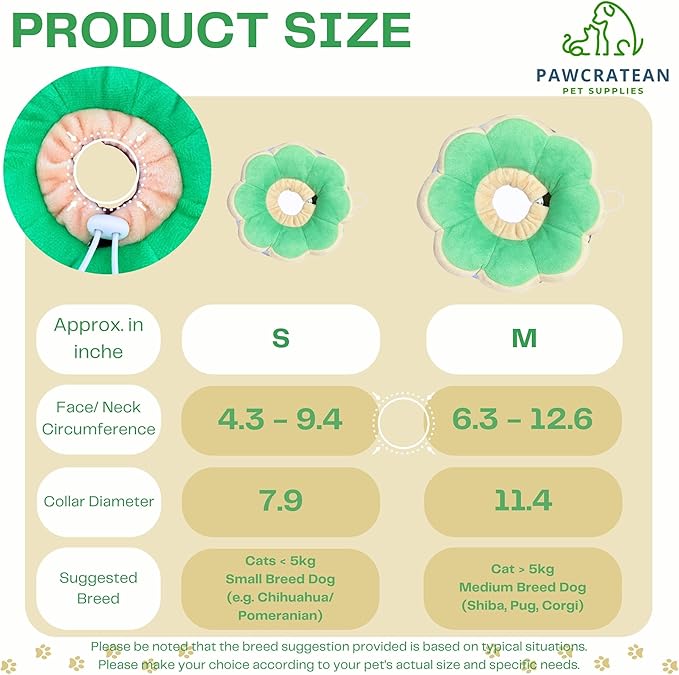 Adjustable Comfy Flower Style Elizabeth Collar for Cats Puppies Soft Recovery Cone Pet Protective Neck Collar (Green, Medium)-PawvioPets