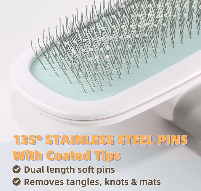 360°Rotating Dog and Cat Brush with Coated Tips and Soft Pins in 2 Length Gentle Slicker Brush for Small Dogs Puppies Yorkies Poodles Removes Loose Fur-PawvioPets