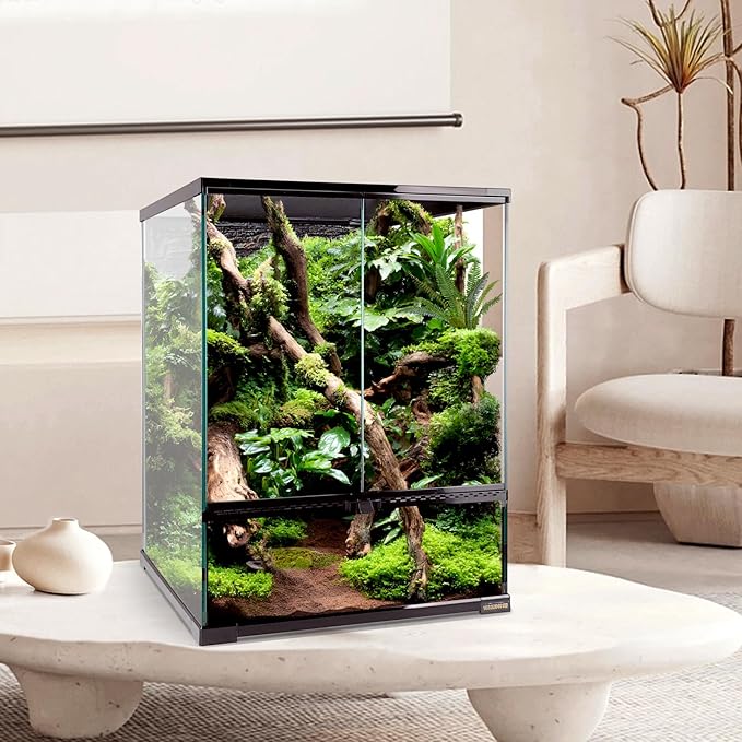 30 Gallon Tall Reptile Glass Tank Terrarium 18"x18"x24" Large Habitat Enclosure for Gecko,Lizard,Chameleon,Frog,Snake,No Install Needed and Come with Tank Background-PawvioPets