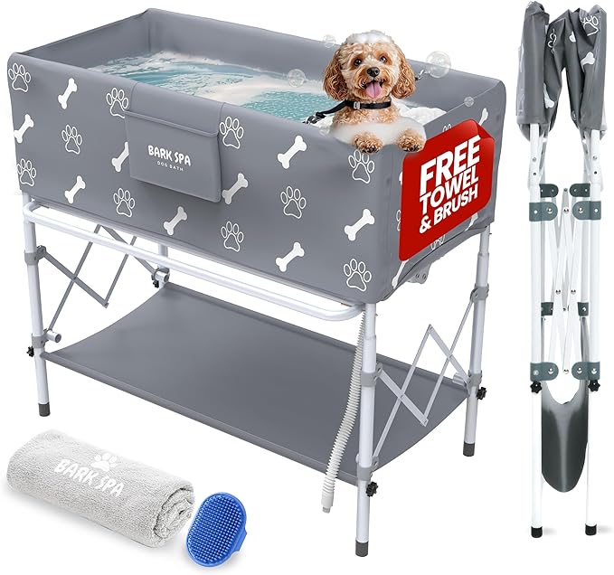 Dog Bath Tub - Free Brush & Towel – Foldable & Portable Dog Washing Station – Lightweight Dog Bath for Indoor & Outdoor Grooming – Fits in Shower or Bath-PawvioPets