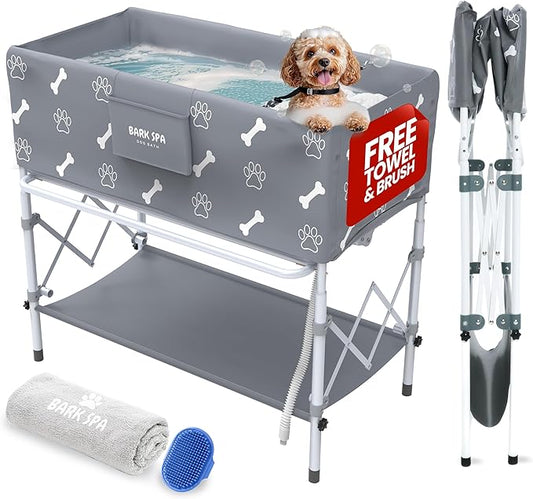 Dog Bath Tub - Free Brush & Towel – Foldable & Portable Dog Washing Station – Lightweight Dog Bath for Indoor & Outdoor Grooming – Fits in Shower or Bath-PawvioPets