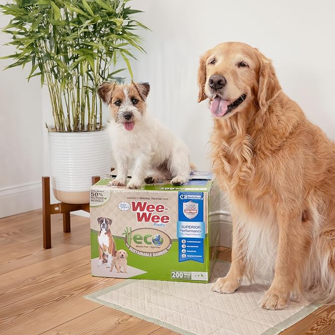 Four Paws Wee-Wee Superior Performance Bamboo Pee Pads for Dogs, Earth Friendly Dog & Puppy Potty Training Pads, Crate Liners, Housebreaking Supplies, 22" x 23" (100 Count)-PawvioPets
