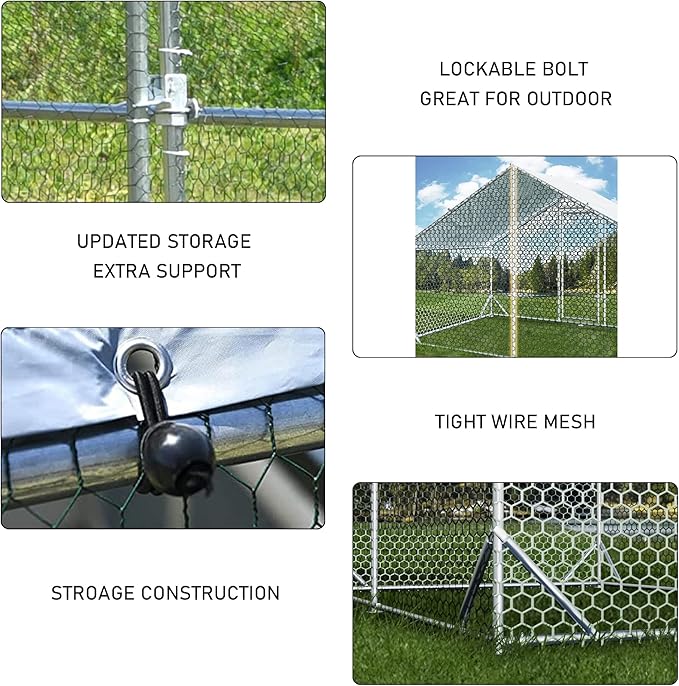 4ever2buy Large Metal Chicken Coop with Run Walk-in Poultry Cage Chicken Runs House Pen Cage Spire Roofed Chicken Coops with Anti-Ultraviolet Cover for Outdoor Backyard Farm Use 9.8’L x 6.6’W x 6.4’H-PawvioPets