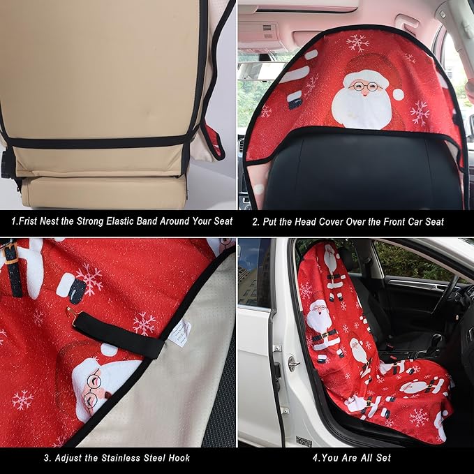 Car Seat Cover Protector Front Seats,for Gym Workout,Running,Swimming,Beach and Hiking,Waterproof Sweat Towel Bucket Seat Covers for Cars SUV Trucks (Santa Claus, 1Pcs)-PawvioPets