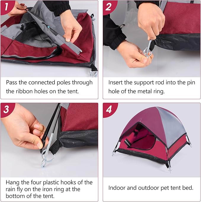 Cat Camping Tent, Cat Tent Bed, Pet Tent for Indoor Cat and Small Dog, Mini Tent (Red, 21 x 21 x 14 Inches)-PawvioPets