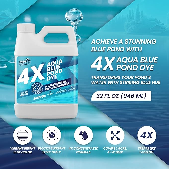 32oz Aqua Blue Pond Dye 4X Concentrate, Lake & Pond Dye Blue for Aqua Colored Water, Ideal Lake Colorant, Aquashade Colorant That Protects Against Sunlight - Ideal for Fish and Wildlife-PawvioPets