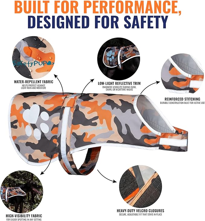 Dog Reflective Vest – Hi-Vis Fluorescent Visibility That Helps to Safeguard Your Pet On/Off Leash in Urban & Rural Areas (Camo, X-Small)-PawvioPets