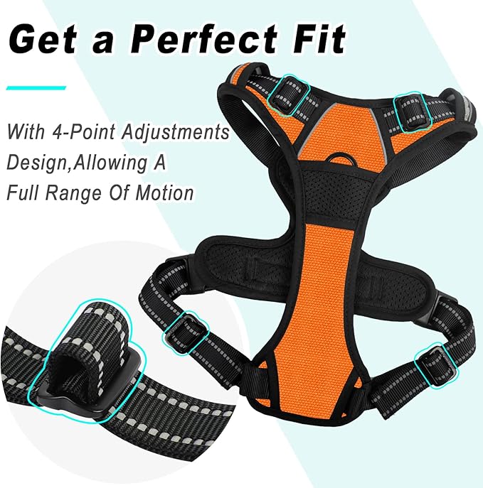 BARKBAY No Pull Dog Harness Large Step in Reflective Dog Harness with Front Clip and Easy Control Handle for Walking Training Running(Orange,S)-PawvioPets