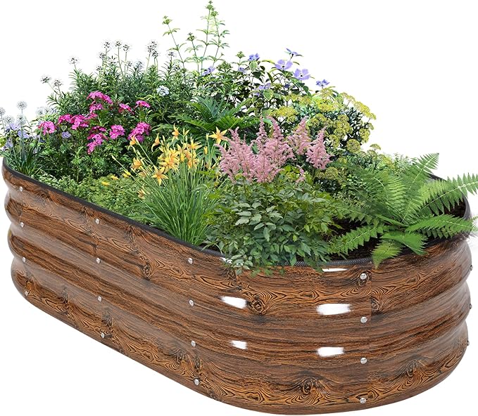 Galvanized Raised Garden Bed Outdoor - 4×2×1ft Planter Raised Beds for Gardening | Oval Metal Garden Planter Box with Safety Edging and Gloves for Vegetables Fruits and Flowers - Grain-PawvioPets