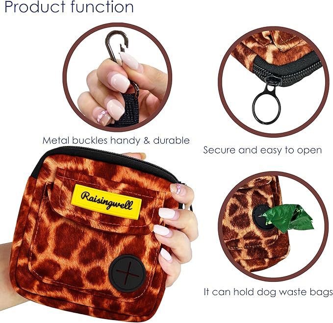 Dog Treat Pouch for Pet Walking and Training with Clicker Poop Bags and Double Bag Design Small Fanny Zipper Pack Holder for Puppy Snack Dispenser Kit for Leash and Outdoor Use Deer Hide Skin-PawvioPets