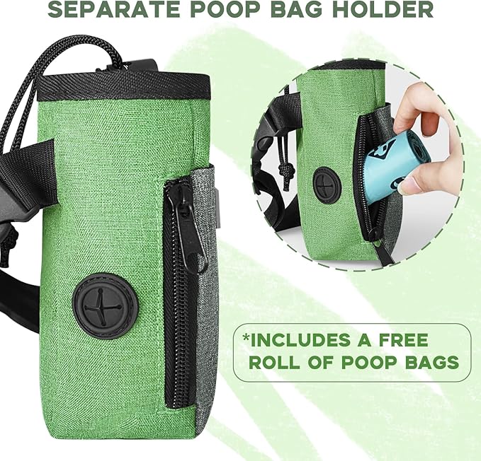 Dog Treat Pouch Training Behavior Aid, Dog Treat Training Bag for Dog Walks Outdoor Activities Travel, Built-in Poop Bag Dispenser 3 Ways to Wear-PawvioPets
