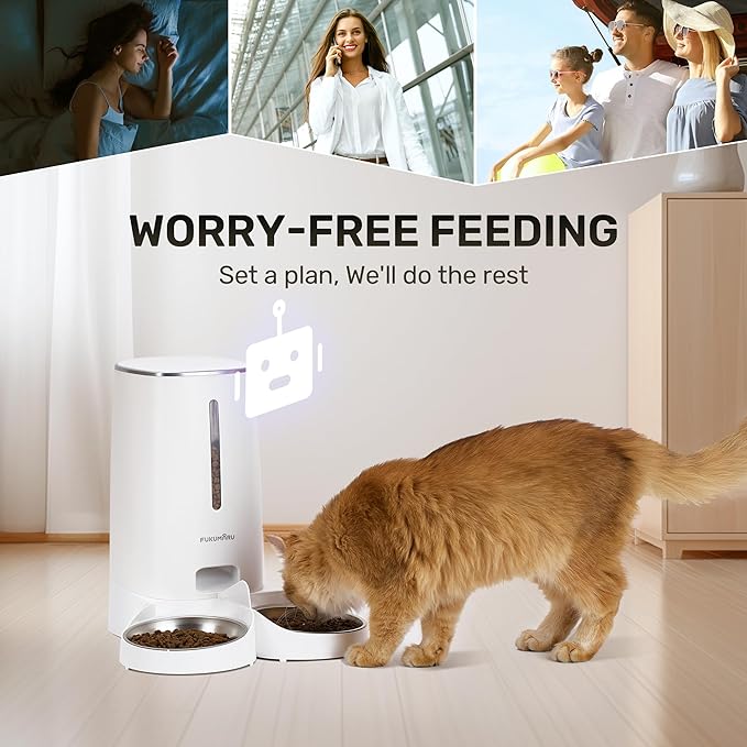 FUKUMARU Automatic Cat Feeder, 4L Dog Feeders with Double Bowls, Support DIY Meals and Timed Control WiFi Cat sFood Dispenser, Suit for Most Pet Food-PawvioPets