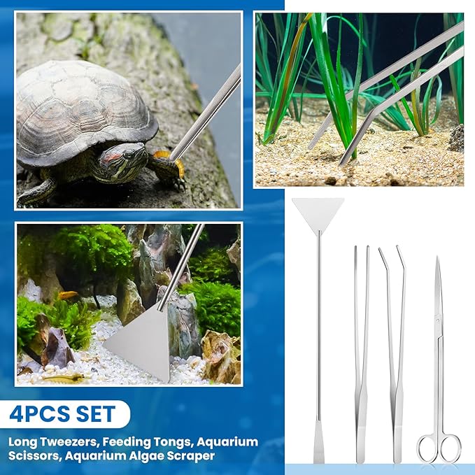 Aquarium Fish Tank Cleaning Tool Kit Include 4 Pcs Long Aquascape Tools Kit 1 Pcs Magnetic Glass Cleaner Brush 5 in 1 Fish Tank Gravel Cleaner and Siphon Vacuum for Terrarium Fish Tank Set-PawvioPets