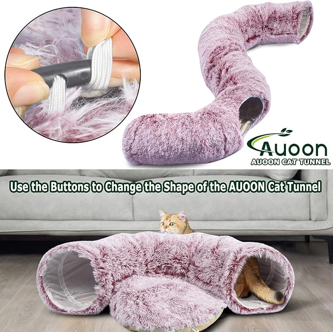 AUOON Cat Tunnel Bed for Indoor Cats - Circle Peekaboo Cat Cave with Washable Mat for Indoor Cats Kitten Kitty Puppy Rabbit Ferret (Rosiness)-PawvioPets