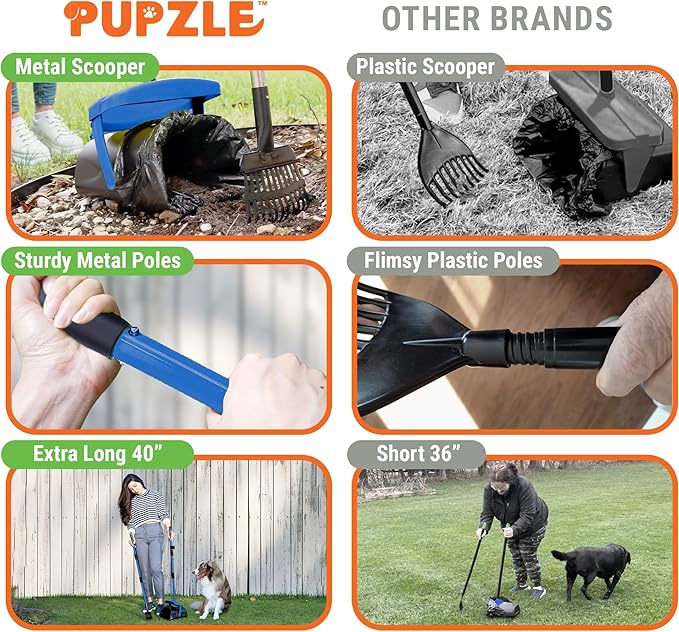 Dog Pooper Scooper with Bag Attachment, 40" Long Handle Pooper Scooper for Large Dogs, Dog Poop Scoop for Yard, Large Capacity Swivel Bin and Rake, Lavender Scented Bags (Blue)-PawvioPets