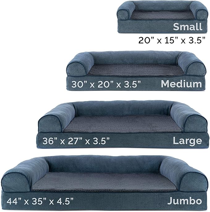 Furhaven Orthopedic Dog Bed for Medium/Small Dogs w/ Removable Bolsters & Washable Cover, For Dogs Up to 35 lbs - Sherpa & Chenille Sofa - Orion Blue, Medium-PawvioPets