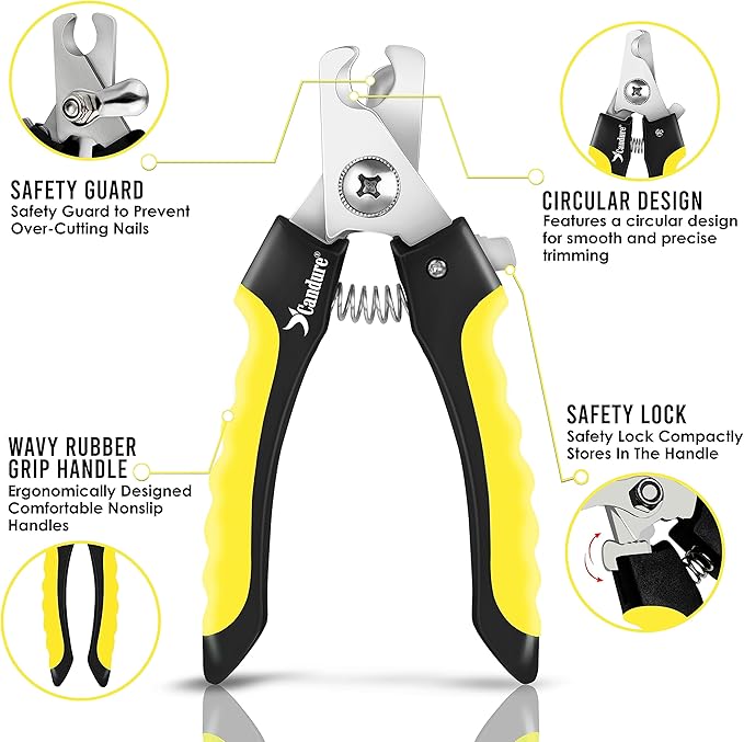 Candure Dog Nail Clippers for Pet Grooming - Professional Cat Nail Trimmers Suitable for Small to Medium Breeds with a Safety Guard & Nail File-PawvioPets