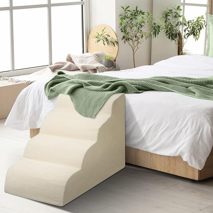 Dog Stairs for Small Dogs - High Density Foam Pet Steps, Extra Wide Dog Ramp with Non-Slip Bottom for High Beds, Couch and Sofa, Best for Dogs Injured, Older Doggy Cats-PawvioPets