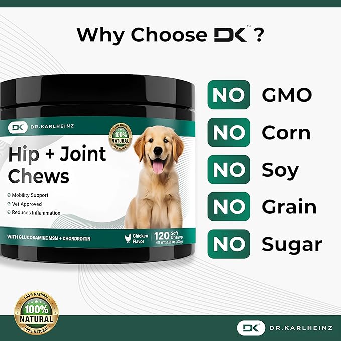 Glucosamine for Dogs - Max Strength Hip and Joint Supplement for Dogs - MSM, Chondroitin, Hemp Oil, Turmeric - Mobility Support and Pain Relief - 120 Chewable Tablets (Chicken Flavor)-PawvioPets