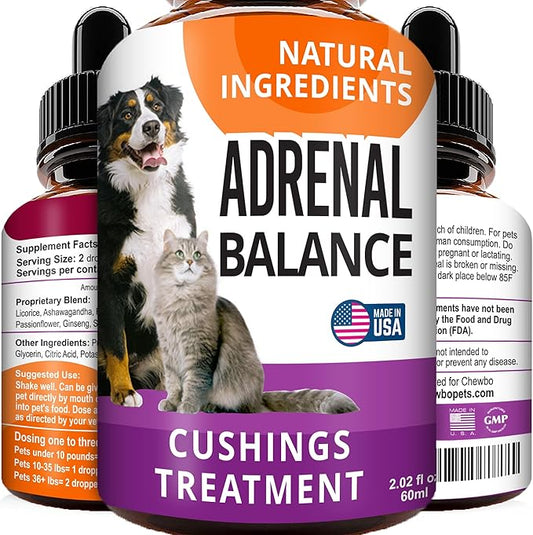 Adrenal Balance for Dogs and Cats - Cushings Treatment for Pets, Adrenal Support w/ Ashwagandha, Licorice Root, Rhodiola Rosea - 2oz Herbal Drops-PawvioPets