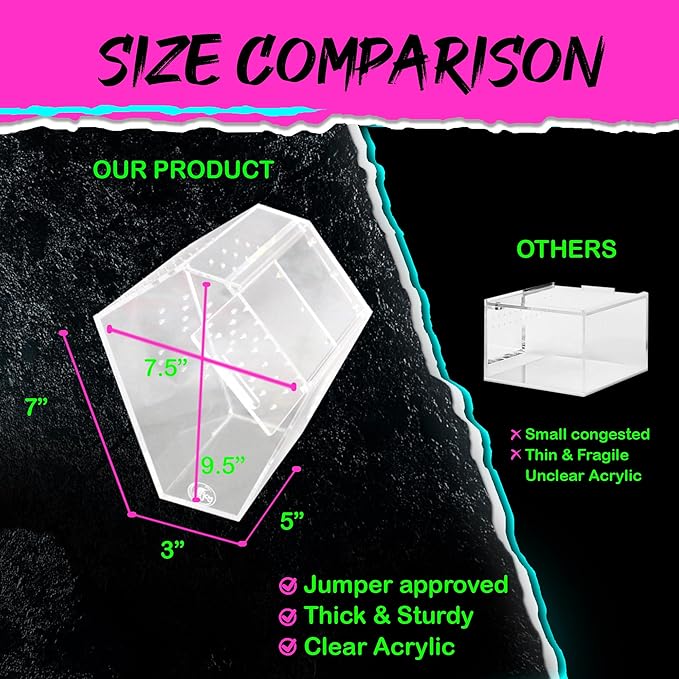 Coffin Shaped Jumping Spider Enclosure 9.5”x7.5”x5” Tarantula Enclosure Reptile Terrarium w/Sliding Magnetic Door. Great Reptile Tank Acrylic Aquarium Spider Box for Terrestrial or Arboreal Animal.-PawvioPets