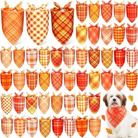 Abbylike 50 Pcs Fall Dog Bandanas Bulk Plaid Bandanas for Dogs Autumn Doggie Triangle Kerchief Scarf Bibs Set for Autumn Small Medium Large Pets Costume Accessories (19.7 x 13.8 x 13.8 Inch)-PawvioPets