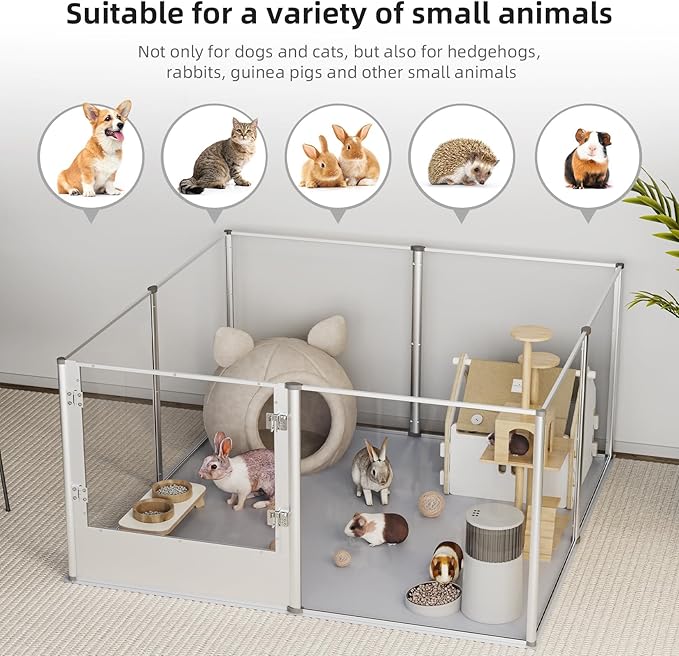 Dog Clear Playpen Fence Kennel: Pet Indoor Heavy Duty Whelping Box Pen Cage with Waterproof whelping pad - Small Animal Acrylic Exercise Kennel Pen with Metal Frame for Cats Puppy Rabbits Guinea Pig-PawvioPets