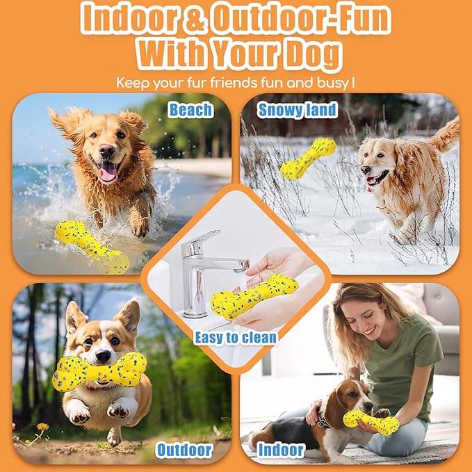 2Pcs Upgrade Bone Dog Balls+Rugby Dogs Toys for Aggressive Chewers, Indestructible Tennis Balls for Dogs (Yellow)-PawvioPets