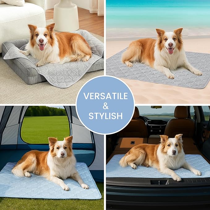 Cozy Bliss Leakproof Cooling Blanket for Large Dogs – Q-Max>0.4, Durable & Washable Dog Cooling Mat for Hot Weather, Soft Pet Throw & Couch Protector for Dogs & Cats, 40x60 Inch, Heather Cool Blue-PawvioPets