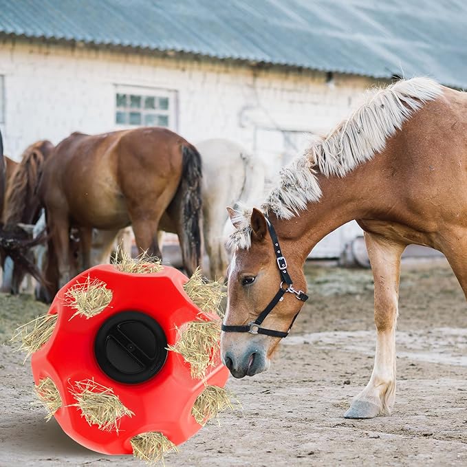 15.75" Hay Ball for Horse with Hanging Strap Slow Feed Horse Treat Ball Extra Large Hanging for Paddock Stall Stable Supplies(Red)-PawvioPets
