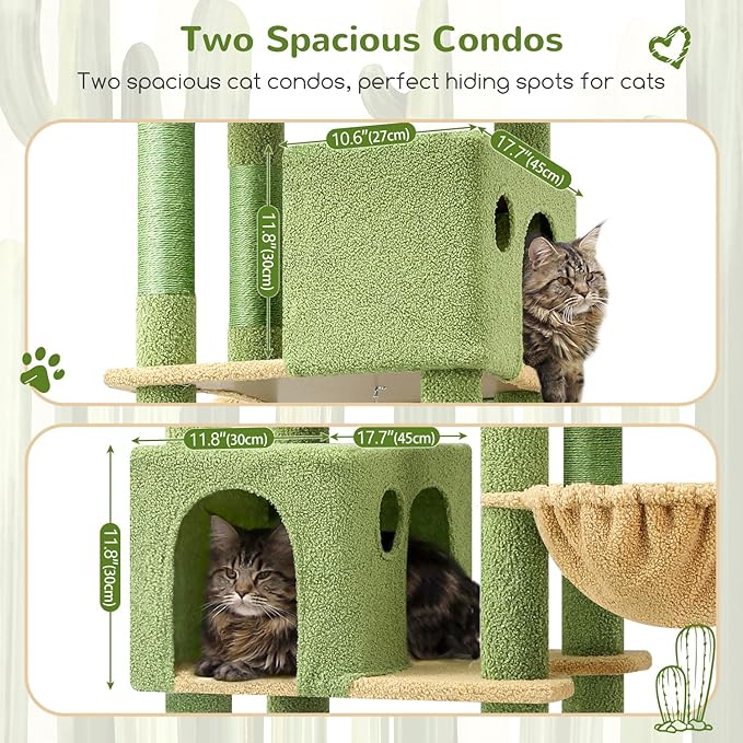 Globlazer Cactus Giant Cat Tree, 83 inch Cat Tree for Indoor Cats Large Adult, XXL Cat Tower with 9 Scratching Posts for 20lb+ Heavy Duty Large Adult Cats, F83, Green-PawvioPets