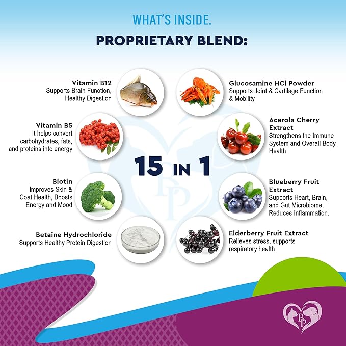 Cat & Dog Multivitamin Liquid with Glucosamine & Cranberry | 15 in 1 Health Supplements for Urinary Tract Kidney, Bladder, Hip & Joint, Skin & Coat | Natural UTI Medicine Made in USA (60 ml)-PawvioPets