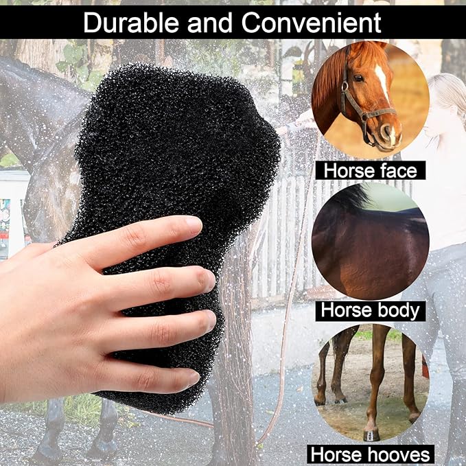 Eaasty 3 Pcs Horse Groomer Sponge Scrubber Massager Horse Grooming Brush Kit Supplies Large Soft Care for Cleaning Washing Bathing, Black, 4.33 x 7.87 x 2.56 Inch-PawvioPets