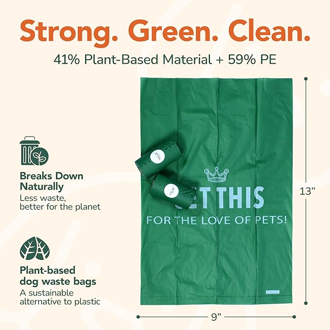 Biodegradable Dog Poop Bag - 90 Dog Waste Bags Total, Leakproof & Odor-Trapping, Durable Doggy Waste Bags – 6 Rolls (15 Pet Poop Bagі Per Roll), 13x9" Environment-friendly Potty Bags-PawvioPets