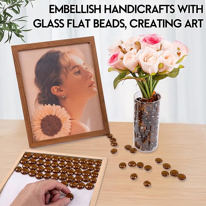 1LB Glass Marbles, Transparent and Smooth Flat Glass Beads for Vases, Mosaic Gem Pebbles for Aquarium Decor, Floral Arrangements, Mancala Stones, Vase Filler and Crafts, Brown-PawvioPets