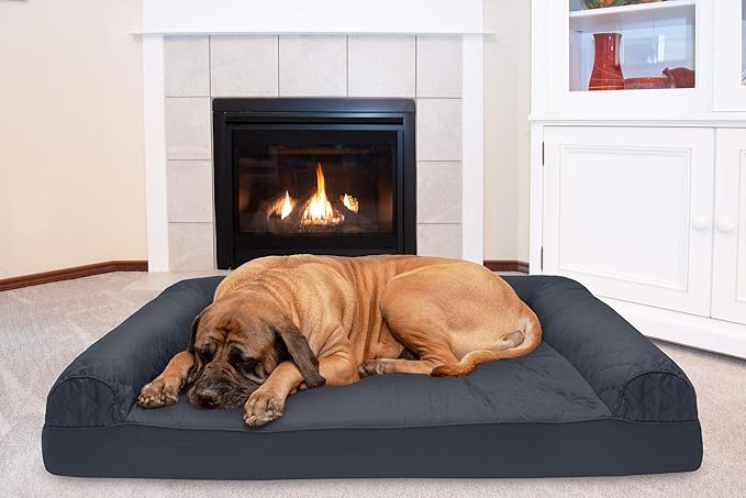 Furhaven Cooling Gel Dog Bed for Large Dogs w/ Removable Bolsters & Washable Cover, For Dogs Up to 125 lbs - Quilted Sofa - Iron Gray, Jumbo Plus/XXL-PawvioPets