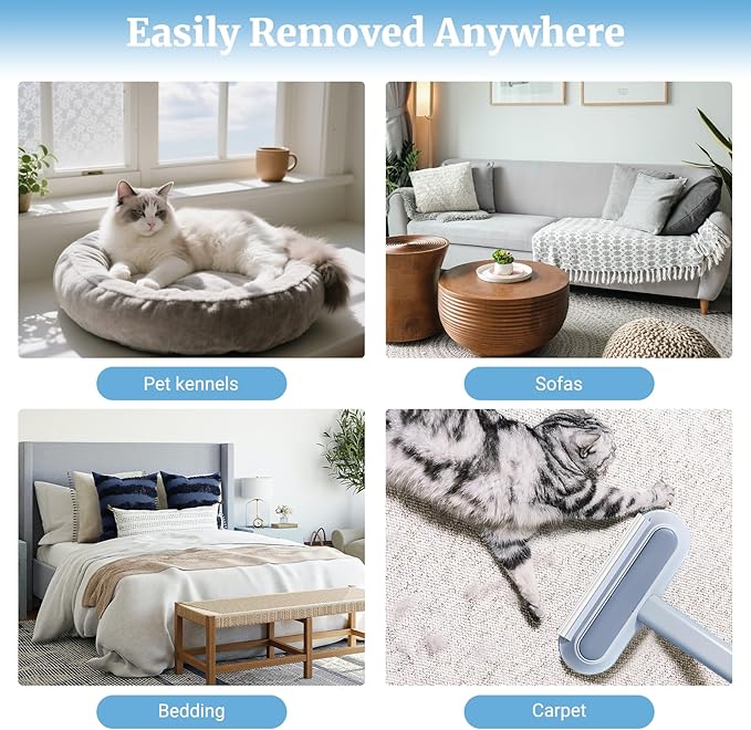 4 in 1 Multifunctional Reusable Pet Hair Remover Brush,Dog & Cat Hair Remover Tool for Couch,Bedding & Carpet,Washable Fur Remover with Dual-Sided Cleaning Brush-PawvioPets