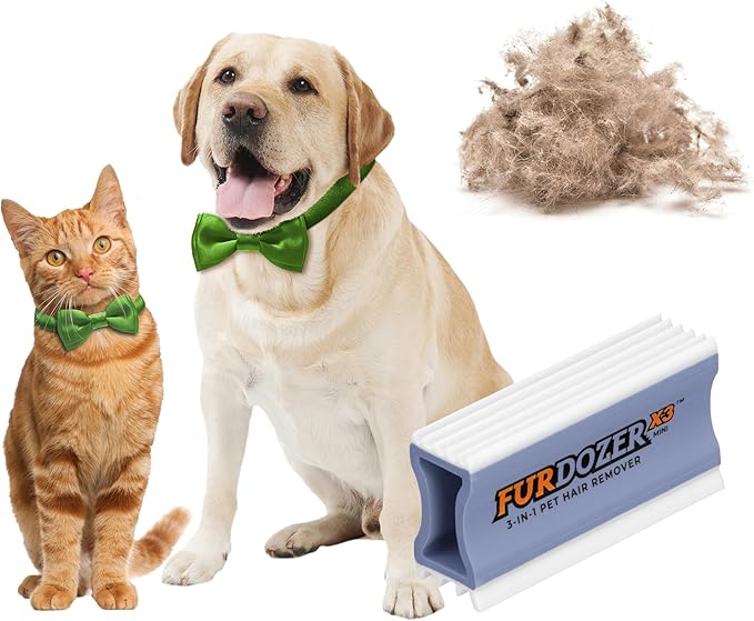 FurDozer X3 MINI Pet Hair Remover & Auto Detailing Tool - Cat & Dog Hair Remover for Carpet, Car Interior, Couch, Bedding, & Furniture - Reusable Pet Hair Removal Tool for Dog Fur & Lint, 3.5", Purple-PawvioPets