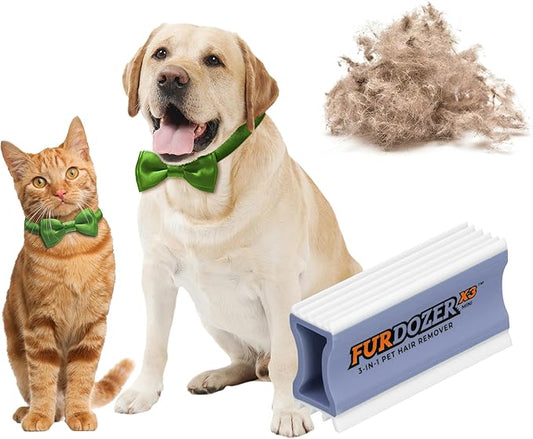 FurDozer X3 MINI Pet Hair Remover & Auto Detailing Tool - Cat & Dog Hair Remover for Carpet, Car Interior, Couch, Bedding, & Furniture - Reusable Pet Hair Removal Tool for Dog Fur & Lint, 3.5", Purple-PawvioPets