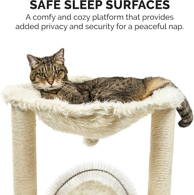 Furhaven 15.75" Tall Playground for Indoor Cats, Ft. Sisal Scratching Posts, Self-Grooming Brush, & Toy - Tiger Tough Hammock Interactive Playground - Cream, One Size-PawvioPets