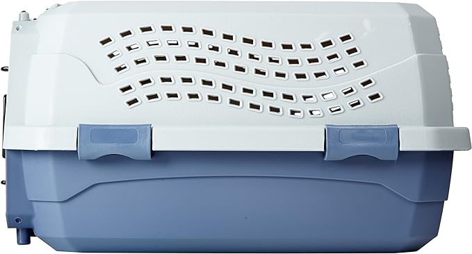 Amazon Basics 2-Door Top-Load Hard-Sided Cat Pet Travel Carrier, 19.0" L x 12.6" W x 10.0" H, Gray & Blue-PawvioPets